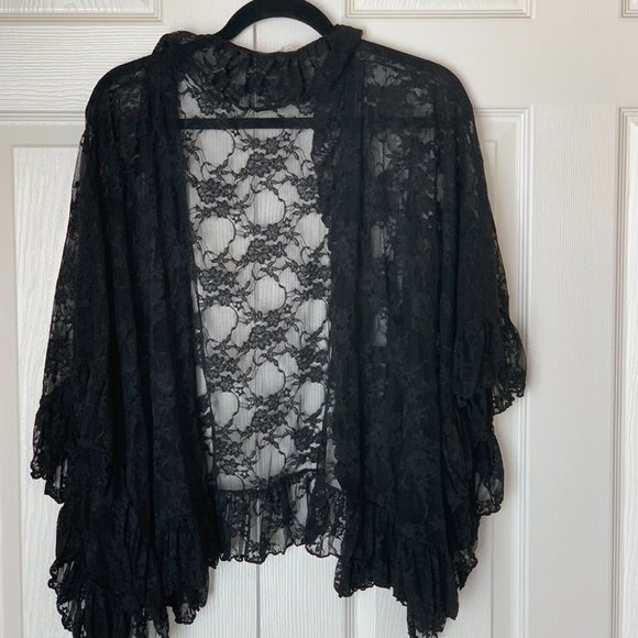 FREE PEOPLE Black Ruffled Lace Jacket Shrug Top Kimono - Picture 3 of 9